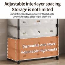 Five-Tier Dustproof Shoe Rack With Doors: Multiple Storage Levels, Individually Stackable Design, Metal Frame, 10 Hooks, And A Separate Coat/Shoe Rack. - Black - View 4