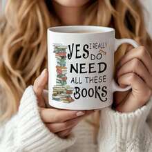 1 件爱书人陶瓷咖啡杯 - “书不嫌多”设计，鲜艳的花卉和书籍插图，可重复使用的水杯，适合同学、儿子和女儿，理想的节日、生日、圣诞节礼物、毕业礼物，教室水杯花卉插图马克杯耐用陶瓷杯，爱书人礼物 - 彩色 - 查看 22