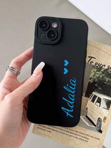 1pc Customized Mirror Transparent Solid Color Cute Heart Shape Text Personalized Phone Case, Compatible With Apple 11 12 13 14 15 16 Pro Max