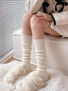 3 Pairs Retro Women Stockings New Fashion Autumn Casual Solid Color Japanese Style Warm Socks For Woman Soft Winter Knee High Socks Long, Y2K