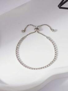 1pc Adjustable Luxury Crystal Embellished Bracelet - Silver - View 3