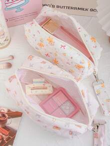 1 pieza Bolsa de cosméticos grande con diseño lindo para niñas, bolsa de almacenamiento multifuncional con asa, bolsa de maquillaje portátil y de moda para niñas, bolsa de almacenamiento para productos de cuidado de la piel, bolsa para guardar brillo de labios, monedero, bolsa para guardar cables, bolsa para guardar cargador portátil, organizador de viaje, bolsa de cosméticos, regalo para el Día de la Madre, regalo de vuelta al colegio, regalo de Año Nuevo, regalo de Navidad, bolsa organizadora de electrónicos, bolsa de viaje - Multicolor - Ver 10