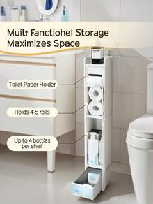 [Bathroom Storage Cabinet ]- Pc Slim White Bathroom Storage Cabinet-Durable PVC Organizer For Tight Spaces, Multi-Purpose Toilet Paper Holder Stand,Paper Storage Cabinet With 2 Doors And Shelves,Over The Toilet Storage Cabinet For Bathroom, Bedroom & Living Room, Easy To Assemble