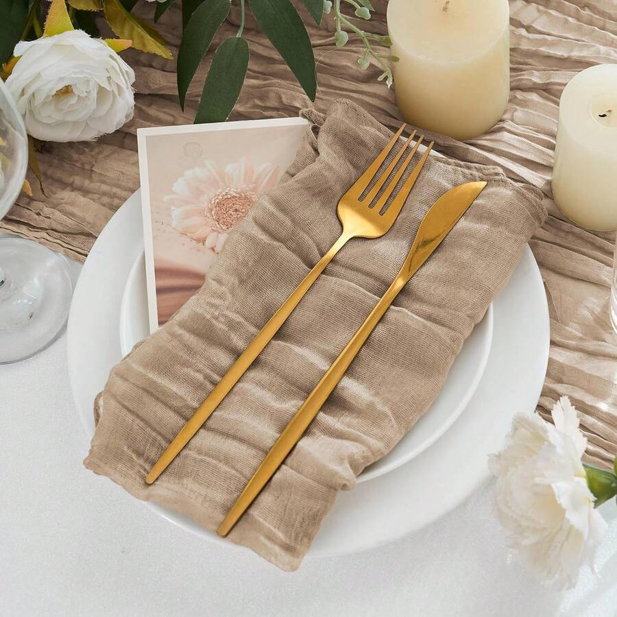 18pcs Cheese Cloth Napkins, 20" X 20", Bohemian Style Coffee Color Cheesecloth Napkins, Suitable For Weddings, Bridal Showers, Parties, Gatherings, Daily Use, Thanksgiving, Christmas