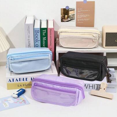 Estojo multifuncional de grande capacidade com compartimentos organizadores de mesa, caixa de armazenamento escolar e de escritório de poliéster durável para meninos e meninas, organizador de mesa de estudo portátil com várias seções para canetas, lápis e marcadores, presente ideal de volta às aulas, estojo para lápis