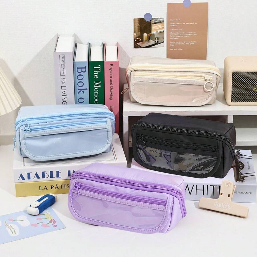 Estojo multifuncional de grande capacidade com compartimentos organizadores de mesa, caixa de armazenamento escolar e de escritório de poliéster durável para meninos e meninas, organizador de mesa de estudo portátil com várias seções para canetas, lápis e marcadores, presente ideal de volta às aulas, estojo para lápis