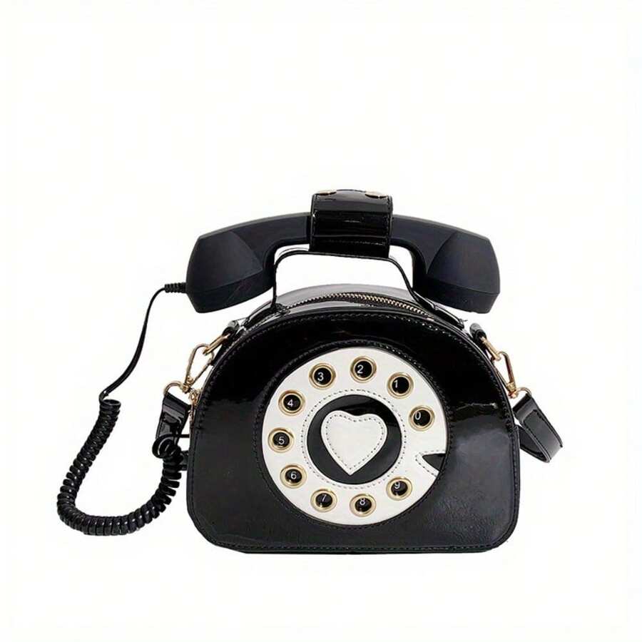 Special-Shaped Bag European And American Fashion Ideas Cute And Funny Personality Simulation Telephone Messenger Bag - 黑色 - 查看 1