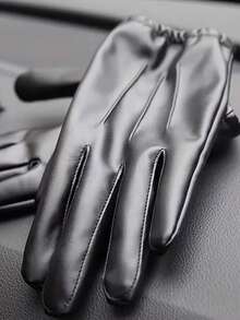 1 Pair Men's Solid Color PU Leather Gloves, Winter Warm Waterproof Windproof Non-Slip Outdoor Driving Riding Gloves Winter Outfits Fluffy - PU Pleated Style - View 7