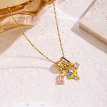 New 18K Stainless Steel Zirconia Necklace For Women, Micro-Inlaid Copper Pendant Jewelry, High-End Fashion Personality And Versatile Temperament - 金-13 - 查看 1