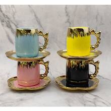 125ml Ceramic Coffee Cup & Saucer Set, Gold Bow Decor, Household Party Gift, Suitable For Drinking Coffee, Tea, Afternoon Tea, Electroplated In Various Colors