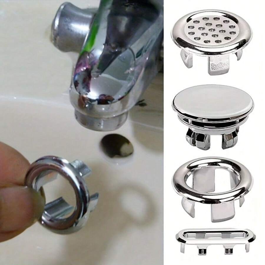 1 件装洗脸盆溢流环，精美装饰盖，水槽溢流塞，塑料不锈钢面盆溢流环 - 銀色 - 查看 1