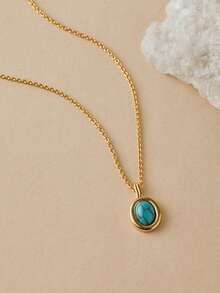 1pc Fashionable & Elegant Cat Eye Stone Pendant Necklace, Minimalist Design Suitable For Women's Everyday Wear