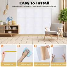 12/24pcs Acoustic Wall Panel Tiles Studio Sound Proofing Insulation Self Adhesive - 白色 - 查看 7