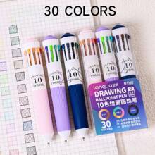 Languo 60-Color Oil-Based Ballpoint Pen - 10-Color Combined With 1-Color Multi-Color Pen For Diary Writing, Drawing And Note-Taking - 0.8mm Cute Cartoon Soft Grip Gel Pen, Gel Pen - Student Comic Drawing Colored Ballpoint Pen, Notebook Pen, Creative Stationery