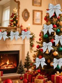 2pcs Large Silver Flashing Ribbon Bow Ties, Red Bows - Christmas Wreath Bows, Christmas Flashing Bow Wreaths, Christmas Tree Party Decorations, Christmas Decorative Wreath Decorations, Suitable For Big Gifts - Indoor/Outdoor Use - Silver - View 10