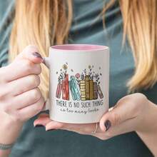 1 件爱书人陶瓷咖啡杯 - “书不嫌多”设计，鲜艳的花卉和书籍插图，可重复使用的水杯，适合同学、儿子和女儿，理想的节日、生日、圣诞节礼物、毕业礼物，教室水杯花卉插图马克杯耐用陶瓷杯，爱书人礼物 - 彩色 - 查看 20