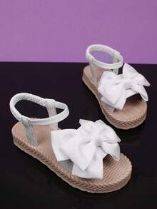 1 Pair Plus Size White Flat Sandals For Toddler Girls, Solid Color PU Adjustable Buckle Bow Decor, Open Toe Comfortable Cute Roman Sandals Suitable For 3-15 Years Old Students Daily, Casual, Travel, Summer - trắng - Xem 5