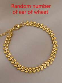 Nooxian 1pc Gold Jewelry Women's Bracelet, Layered Style, Stainless Steel Wheat Ear Tassel Waterproof Beach Vacation Bracelet, Daily Gift Accessory (Wheat Ear Bead Quantity Random, No Gift Box)