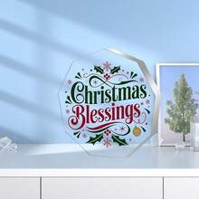 1 pièce Décoration acrylique vintage faite à la main avec bénédiction de Noël - avec motif de flocon de neige, houx et baies - Décoration de table, cadeau de pendaison de crémaillère, accents de flocons de neige, acrylique durable