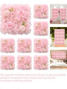 1/10Pcs Flower Wall Panel, Suitable For Flower Wall Backdrop, 9.8*9.8 Inch Pink Artificial Rose Hydrangea Artificial Flower Panel Artificial Flower Background, Suitable For Wall Decoration, Party And Wedding Decoration, Bride Gift/Baby Gift Decoration