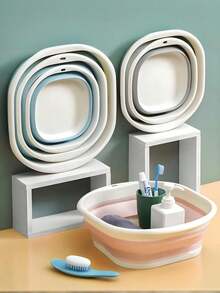 1 Set faltbarer Badewannenwaschbecken-Wäscheeimer - faltbarer Wäschekorb, faltbarer Geschirrspüleimer, Kunststoffbadewanne, platzsparender Aufbewahrungsbehälter, geeignet für Geschirr, Camping, Wäsche, Wandern und Zuhause - Weihnachtsgeschenk, hygienisch und leicht zu tragen beim Ausgehen, weiches Silikonmaterial. Zufällige Farbe, Waschbecken, Eimer, Waschtisch, Klappbecken - Zufällige Farbe aus Puderblau und Grau - Übersicht 1