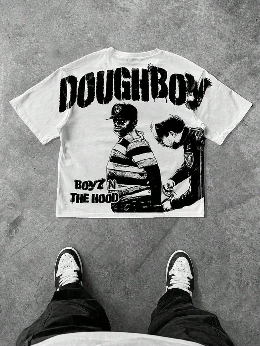 Streetwear Graphic Tee - 'DOUGHBOY' Urban Design With Hood Culture Silhouettes | Unisex Cotton T-Shi