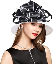 2025 Bucket Hats Women Ladies Girls, Organza Derby Fascinator Hat Tea Party Bridal Church, Hats - A-4585b-白色/黑色 - 查看 2