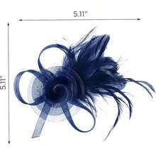 Fascinators Hats Women,Tea Party Fascinator Hair Clip With Feathers Wedding,Derby Hats Headbands - Ha9462-xanh nước biển - Xem 5