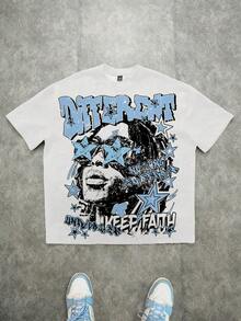 Boys & Teens' Casual Graphic Print Round Neck Short Sleeve T-Shirt, Summer Top - White - View 1