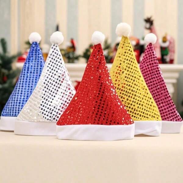 1 pièce Chapeau de Père Noël avec sequins, chapeau de décoration de Noël, chapeau pour adulte, cadeau de Noël et du Nouvel An, décoration de maison