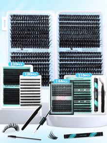 Zestaw 144/180/216/300/648 kępek rzęs D-Roll, sztuczne rzęsy DIY do segmentacji w domu, gęste i puszyste sztuczne rzęsy, z klejem i zabezpieczeniem, szczoteczka do zębów, zestaw pęset, odpowiednie dla początkujących, hybrydowy inteligentny zestaw do przedłużania rzęs 10-16 mm, zestaw DIY: osobiste rzęsy + klej + pęseta + czarna szczoteczka do oczu, łatwy w użyciu, odpowiedni do makijażu i pielęgnacji różnych oczu, na co dzień, na wesele, na imprezę, prezent dla ucznia na powrót do szkoły, zestaw kępek rzęs, rzęsy, sztuczne rzęsy