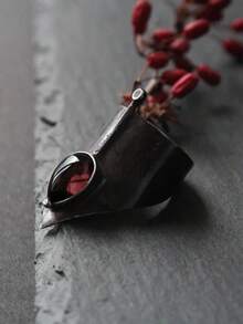 1pc Unique Witch Waterdrop Shaped Ruby Irregular Cone-Shaped Wide Antique Tin Ring Gothic Style Metal 's Size Ring Suitable For Special Holiday Events, Themed Parties And Gatherings - màu đen - Xem 6