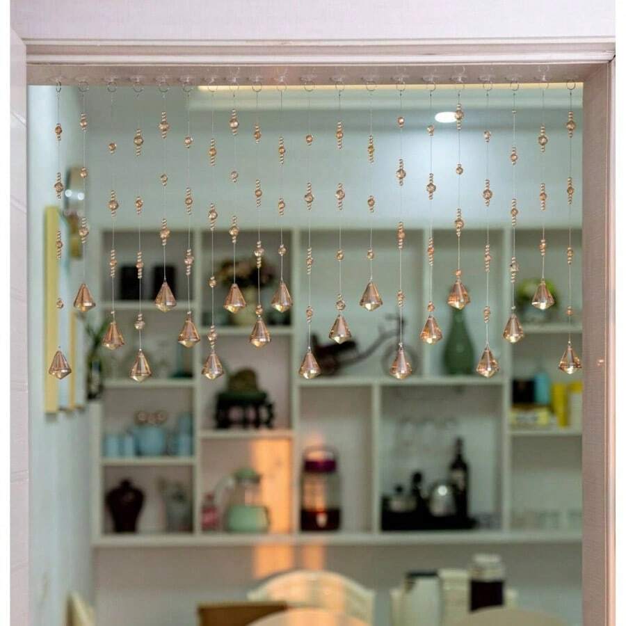 20 Strings Crystal Beaded Curtain, Door String Curtain, Hanging Door Beads Curtains Room Divider For Home Decor Doorway Window Living Room Bedroom, Easy To Install. Chamgagne, 16 Lx 40 W