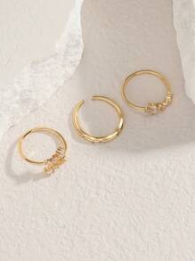 3pcs Minimalist Geometric Zirconia Rings, Women's Daily Party Gift - Yellow Gold - View 2