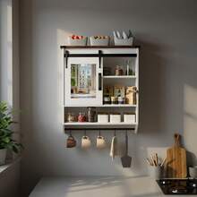 Wall-Mounted Bathroom Cabinet, Wood Wall Storage Cabinet, Wall Cabinet With Mirror, Bathroom Storage Wall Cabinet, With Adjustable Shelf/ Towel Bar/ 5 Hooks, Free Hair Dryer Holder, Multi-Functional Storage, Easy To Install, Suitable For Bathrooms, Living Rooms, Kitchens, Bedrooms, And Laundry Rooms. - 白色 - 查看 4