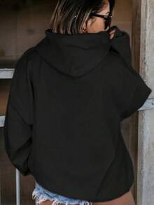 Stay Gold Ponyboy Big Size Women Hoodie Sweatshirt Women Hoodies Outsiders Coming-Of-Age Movie Inspired Robert Frost Quote-White And Navy Off-The-Shoulder Cropped Top Unisex - 黑色 - 查看 3