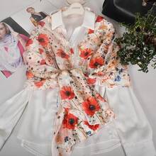 100% Mulberry Silk Scarf For Women Lightweight Long Scarves Beach Wraps Cover Up -Travel Photography Scarfhalloween - 紅色花卉 - 查看 4