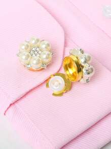 غطاء أزرار مزيف من اللؤلؤ الأنيق 2 قطعة/مجموعة، غطاء أزرار قميص، أزرار قابلة للتثبيت، أغطية أزرار كريستالية عصرية، مناسبة لتزيين البدلات والفساتين الزفاف