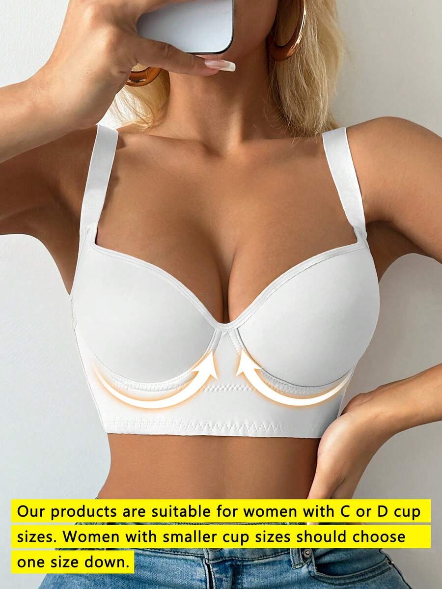 女士白色舒适无缝深 V 聚拢可调节文胸运动美背文胸 - 白色 - 查看 1