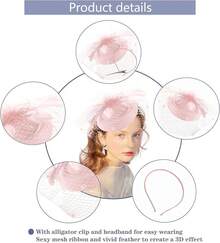 Ibeauti Fascinator Hats With Screentouch Lace Gloves Set Women Tea Party Cocktail Wedding Derby Headwear Short Gloves - 01 粉紅色手套 - 查看 2
