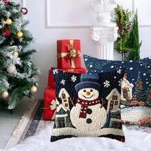 1 pieza Funda de almohada con impresión plana 2D de escena navideña con nieve, serie de paisajes nocturnos y nevados con bordado no real, casa cálida con montaña nevada, renos, muñeco de nieve y escenario de pueblo impreso, funda de almohada decorativa navideña de invierno cálido para sofá, decoraciones navideñas, artículos de funda de almohada navideña, decoraciones de ambiente navideño, funda de almohada navideña 2026
