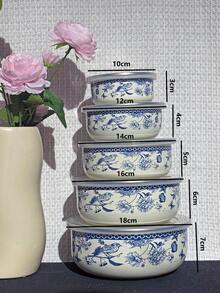 1 Set Enamel Bowls/Buckets/Pots, Food Storage Containers With Lids, Available Sizes: 10/12/14/16/18cm. 1 Set Covered Soup Pots With Gold Rim, Sizes: 16/18/20cm. Suitable For Storing Fruits And Vegetables, Round Flip-Top Lids , Elegant Design, Great Gift For Kitchen, Living Room, Patio And Dining Table.