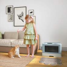 Foldable Cat Litter Box – Extra Large Space – Cat Litter Box House – Pink/Blue/Gray - Màu xanh lam - Xem 5