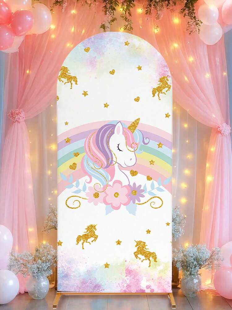 1件彩虹独角兽拱门背景布 - 弹力面料，独角兽生日派对拱门装饰，拱门罩，生日派对装饰，女孩派对拱门装饰，拱门背景布，金属拱门布，生日横幅，生日派对用品，拍照背景装饰，派对礼品，生日背景布，生日拍照道具，婴儿派对装饰 - 彩虹獨角獸 - 查看 5