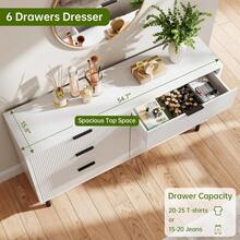 Dragonpad 6 Drawer Dresser For Bedroom TV Stand, Wide Chest Of Drawers With Metal Handles And Legs, Wooden Dresser TV Stand, Clothes Storage Cabinet Organizer For Living Room - trắng - Xem 3