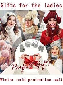 7/5/4/1 Juegos de trajes cálidos a prueba de viento y frío para esquiar, ciclismo, deportes al aire libre, etc. en otoño e invierno. Gorro de lana acolchado, bufanda de punto, guantes de punto, orejeras cálidas, calcetines cálidos, regalos de invierno para mujeres