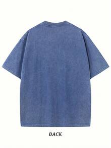 Men's And Women's Heavyweight 230g 100% Cotton Jesus Loves You T-Shirt - Vintage Christian Faith Bible Verse (John 15:12) Print, Blue Washed Street Style T-Shirt, Loose Casual Church Wear, Breathable Crew Neck Short Sleeve New Casual T-Shirts For Men And Women-HD07 - 藍色 - 查看 3