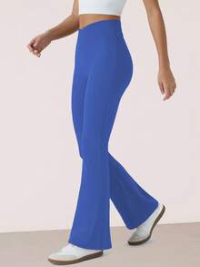 RUNONWHEELS 5 Women's Seamless Yoga Outdoor Flare Pants, High Waist Tummy Control Lifting Pants - Royal Blue - View 7
