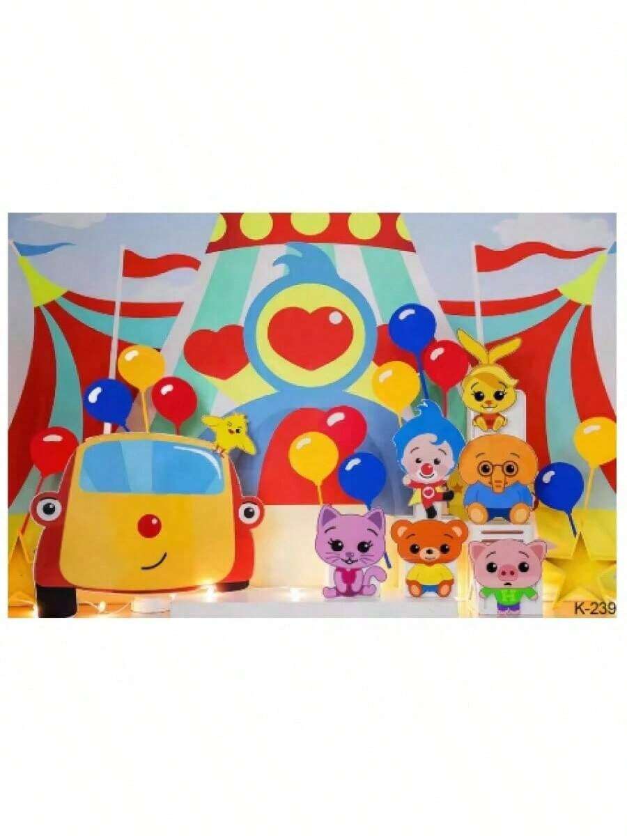 Plim Cartoon Pig Circus Birthday Party Backdrop Decoration Banner Fiesta Theme Baby Shower Photography Background Prop Decor - 白色 - 查看 1