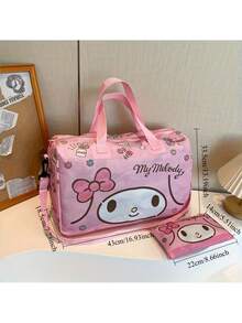 2pcs/Set KT Cat Trolley Travel Bag & Cosmetic Bag Set, Kurumi Handheld Short Trip Luggage Bag, Melody Large Capacity Gym Bag